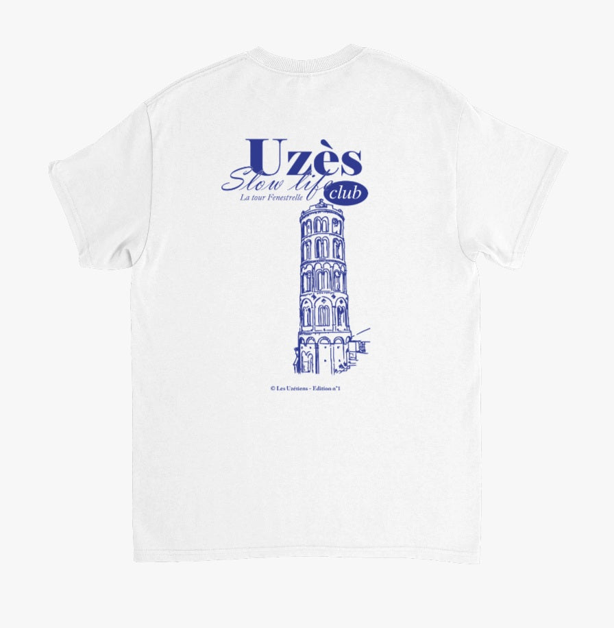 T-shirt  Les Uzétiens Tour Fenestrelle - unisexe épais ras du cou | Gildan® 5000 Blanc